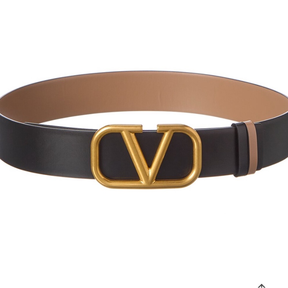 100% Authentic Valentino reversible Black and Tan Belt with Gold Buckle